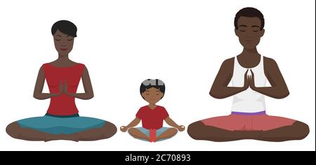 Illustration vectorielle Yoga de la famille afro-américaine. Position Lotus isolée Illustration de Vecteur