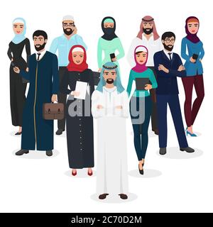 Travail d'équipe des hommes d'affaires arabes musulmans. Illustration vectorielle de dessin animé arabe Illustration de Vecteur