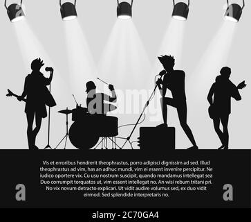 Silhouette de groupe de rock sur scène avec texte Illustration de Vecteur