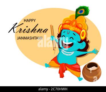 Bonne vente Krishna Janmashtami. Personnage de dessin animé Lord Krishna. Bonne fête de Janmashtami en Inde. Illustration vectorielle Illustration de Vecteur