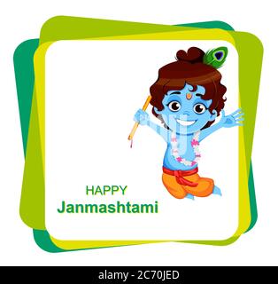 Bonne vente Krishna Janmashtami. Petit Seigneur Krishna saut à la flûte. Bonne fête de Janmashtami en Inde. Illustration vectorielle sur le backgroun abstrait Illustration de Vecteur