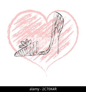 Chaussure à talons hauts pour femmes sur fond de cœur pour la conception de sites Web, d'applications, de logos, d'étiquettes et d'autocollants, isolée sur un dos blanc Illustration de Vecteur