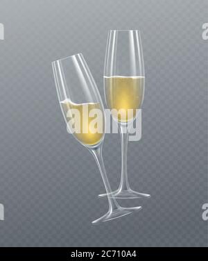 Verres de champagne réalistes isolés sur fond transparent. Illustration vectorielle Illustration de Vecteur