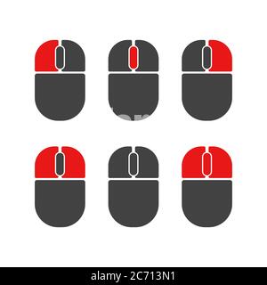 Boutons de la souris cliquez sur le jeu d'icônes de vecteur isolé. Ordinateur boutons souris indication clic gauche, défilement, clic droit démonstration, les deux Illustration de Vecteur