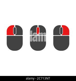 Boutons de la souris cliquez sur le jeu d'icônes de vecteur isolé. Démonstration des boutons de la souris de l'ordinateur : clic gauche, défilement, clic droit Illustration de Vecteur