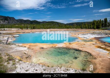 Piscines de Biscuit Basin dans le parc national de Yellowstone. Banque D'Images