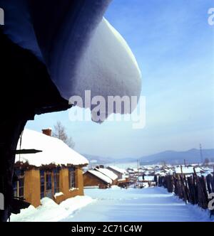 Mudanjiang siège au nord-est du village de neige Banque D'Images