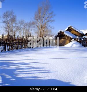 Mudanjiang siège au nord-est du village de neige Banque D'Images