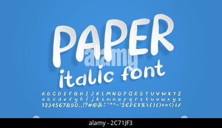 Alphabet de papier blanc. Police vectorielle 3D volante, style de découpe de papier réaliste. Majuscules et minuscules, chiffres, signes de ponctuation et symboles. V Illustration de Vecteur