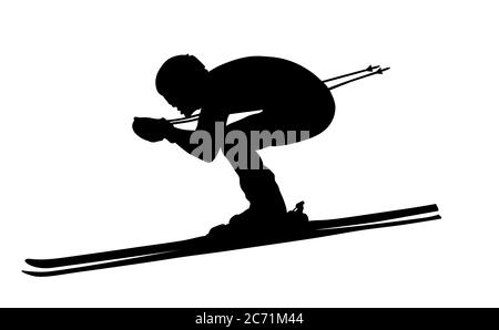 ski alpin silhouette noire homme athlète skieur Banque D'Images