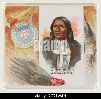 White Shield, Southern Cheyenne, de la série américaine des chefs indiens (N36) pour Allen & amp ; Ginter cigarettes, 1888. Banque D'Images