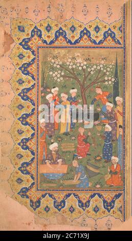 Préparation pour un repas de midi, Folio d'un Divan (œuvres collectées) de Mir 'Ali Shir Nava'i, 1580. Banque D'Images