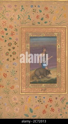 Dervish dirigeant un ours, Folio de l'album Shah Jahan, recto: Ca. 1630-40; verso: env. 1530-40. Banque D'Images