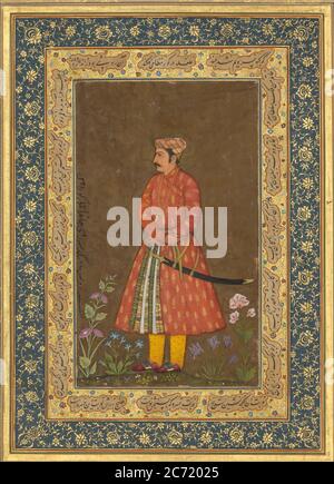 Portrait de Rup Singh, Folio de l'album Shah Jahan, verso: CA. 1615-20; recto: env. 1500. Banque D'Images