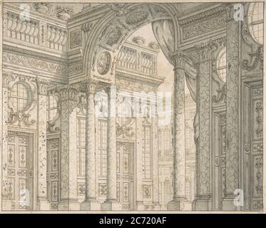Conception d'une perspective pour un décor avec cour et Arche de Triumphal., ca. 1675-1743. Banque D'Images