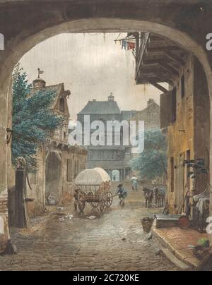 Vue sur la cour d'une auberge à Colmar, 1821-77. Banque D'Images
