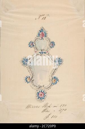 Une des vingt-trois feuilles de dessins de la verrerie (miroirs, lustres, gobelets, etc.), 1850-80. Banque D'Images