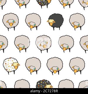 Motif noir et blanc Sheep fantaisie, vectoriel sans couture sur fond blanc Illustration de Vecteur