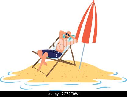 homme se reposant sur la plage assis dans une chaise et un parapluie vecteur illustration design Illustration de Vecteur