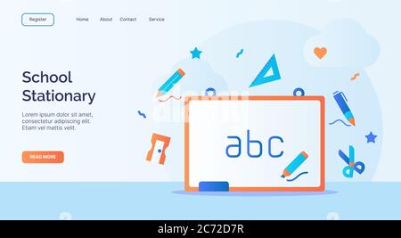 École stationnaire tableau blanc icône campagne pour le site Web accueil page d'accueil modèle d'atterrissage bannière avec le modèle de dessin animé plat Illustration de Vecteur