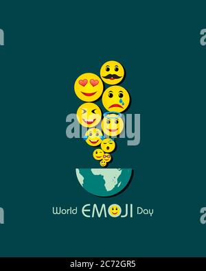 Illustration vectorielle du modèle de carte de vœux World emoji Day avec différents sentiments Illustration de Vecteur