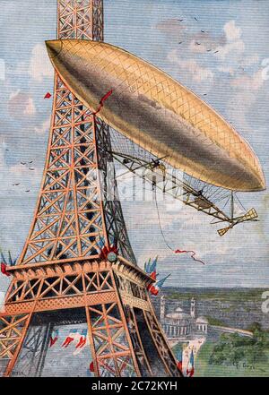 ALBERTO SANTOS-DUMONT (1873-1932) l'inventeur brésilien pilote sa digible à la Tour Eiffel le 19 octobre 1901 pour gagner le Prix Deutsch de la Meurthe Banque D'Images