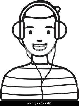 concept de diversité, homme de dessin animé avec icône casque sur fond blanc, style de ligne, illustration vectorielle Illustration de Vecteur