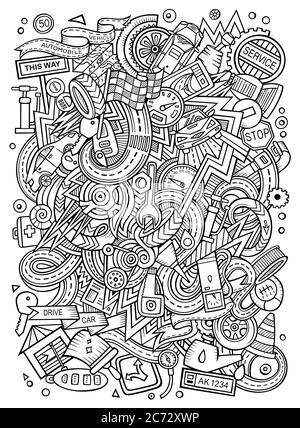 Dessin animé adorable gribouillages illustration automobile Illustration de Vecteur