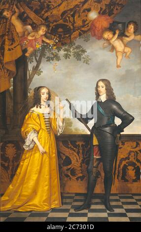 William II, Prince d'Orange, Et Marie, princesse Royale, 1647 par Gerard van Honthorst - William II (1626 – 1650) Prince souverain d'Orange et Stadtholder de Hollande, de Zélande, d'Utrecht, de Guelders, d'Overijssel et de Groningen dans les provinces-Unis des pays-Bas du 14 mars 1647 jusqu'à sa mort trois ans plus tard. Son seul enfant, William III, régna en tant que roi d'Angleterre, d'Irlande et d'Écosse. Et Marie, princesse Royale et princesse d'Orange, Marie, princesse Royale (1631 – 1660) comtesse de Nassau par mariage Banque D'Images