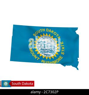 Carte de l'État du Dakota du Sud avec drapeau de l'État des États-Unis. Illustration vectorielle. Illustration de Vecteur