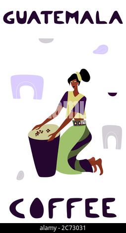 Illustration vectorielle des femmes cueilleurs récoltent du café à partir de branches d'arbres. Modèle de grains de café pour fermier, entreprise de torréfacteurs. Design pour bann Illustration de Vecteur