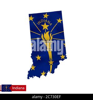 Carte de l'État de l'Indiana avec drapeau de l'État des États-Unis. Illustration vectorielle. Illustration de Vecteur