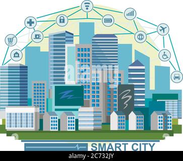 Ville intelligente et sûre pour une vie heureuse et une entreprise prospère. Illustration de Vecteur