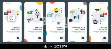 Ensemble de concepts de conception plate icônes de croissance, d'investissement, de finances, d'affaires et de réunion. UX, kit de modèle de vecteur d'interface utilisateur pour la conception Web, les applications, les mobiles Illustration de Vecteur