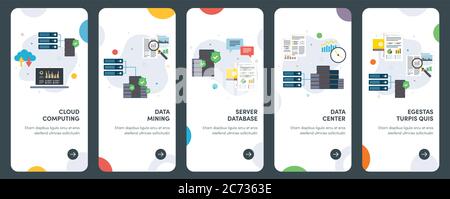 Ensemble d'icônes de conception plate pour le cloud computing, l'exploration minière, le serveur, la base de données. UX, kit de modèle de vecteur d'interface utilisateur pour la conception Web, les applications, l'interface mobile Illustration de Vecteur