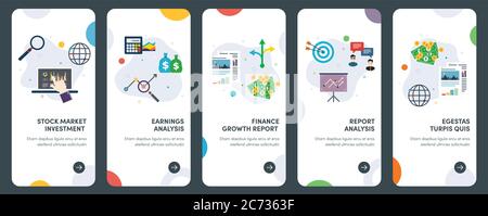 Ensemble de concept de conception plate icônes pour le marché boursier, investissement, bénéfices, finance, croissance.UX, UI vecteur modèle kit pour la conception web, applications, mobi Illustration de Vecteur