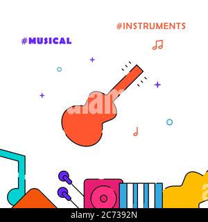 Guitare, guitare acoustique, icône vectorielle pleine ligne de guitare à six cordes, illustration simple, bordure inférieure associée. Illustration de Vecteur