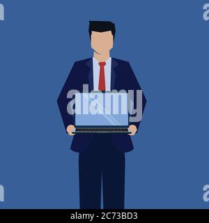 Homme d'affaires montrant l'écran d'ordinateur portable pour la présentation. Illustration de Vecteur
