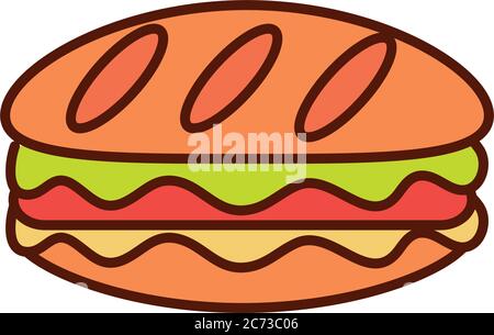 sandwich fast food savoureux dîner et menu, repas et malsain vecteur illustration ligne et remplir icône Illustration de Vecteur