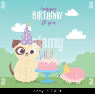 Joyeux Anniversaire Carte Avec Herisson Mignon Holding Balloons Et Coffrets Cadeaux Sur Fond Blanc Design Colore Vector Illustration Image Vectorielle Stock Alamy