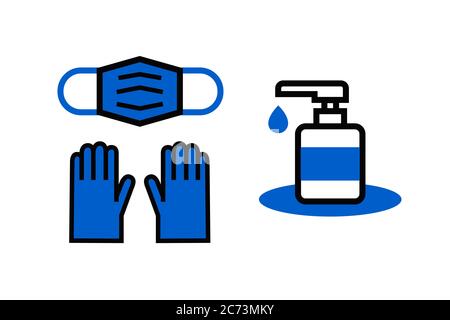 Utilisez un désinfectant pour les mains, portez un masque facial et des gants Illustration de Vecteur