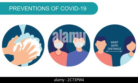 Informations sur la prévention des coronavirus covid 19. Épidémie mondiale 2019-nCov. Illustration de Vecteur