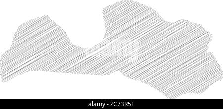 Lettonie - croquis de gribouillage au crayon silhouette carte de la région avec ombre portée. Illustration simple à vecteur plat. Illustration de Vecteur