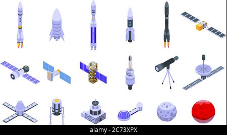 Ensemble d'icônes de station spatiale, style isométrique Illustration de Vecteur