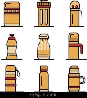 Les bottleicons isolés à l'aspirateur définissent le vecteur à plat Illustration de Vecteur