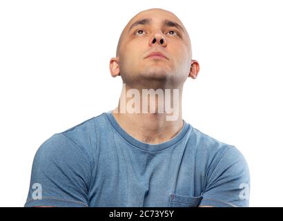 Photo d'un homme déconcertés dans un tee-shirt Banque D'Images