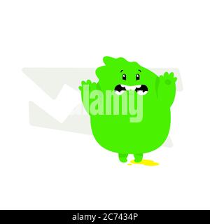 Illustration d'un monstre vert kawaii. Vecteur. Joli dessin animé bébé dragon. Jouet caoutchouc mascotte pour la compagnie. Caractère pour l'animation. Émotion d'un ev Illustration de Vecteur
