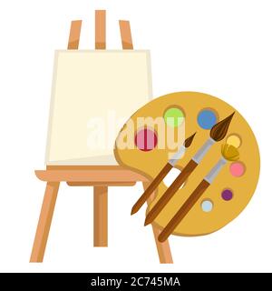 Chevalet et palette avec peintures et formes vectorielles Illustration de Vecteur