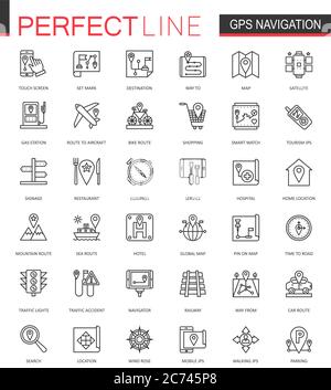 Navigation thin line web icons set. Carte de localisation GPS contour icônes de conception Illustration de Vecteur