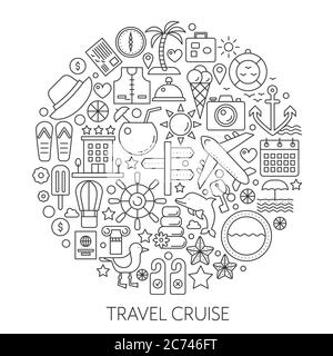 Illustration du concept de vecteur fin de croisière de voyage. Voyage vacances Voyage contour poster, modèle pour le Web Illustration de Vecteur